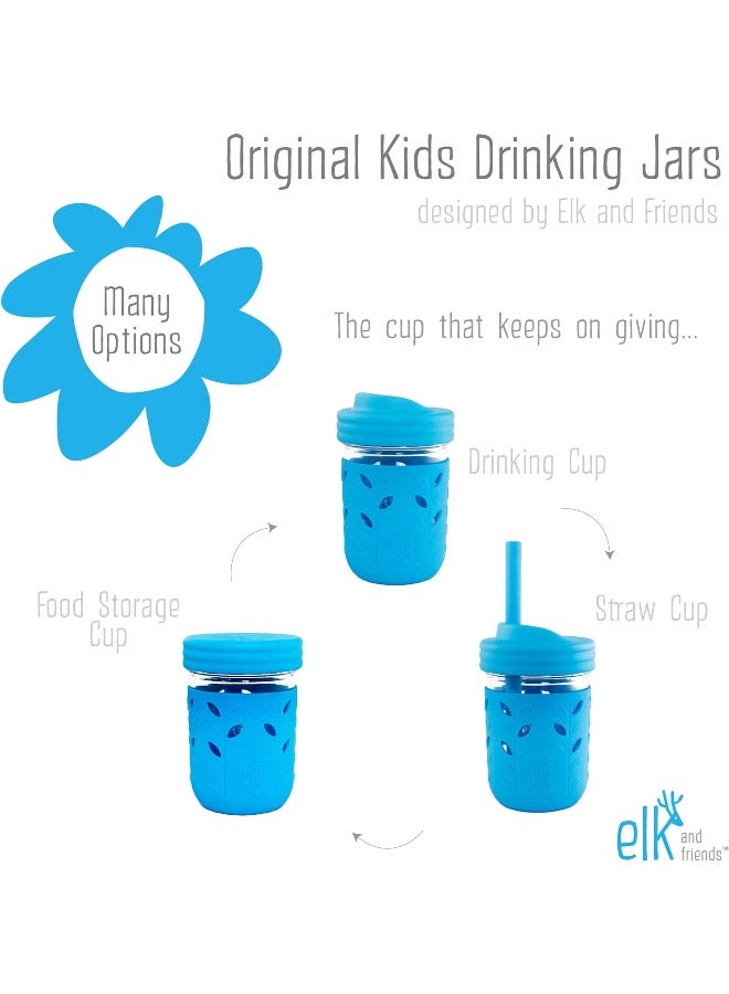 8Oz Glass Drinking Cups Pink Purple Teal And Yellow 4 Pack Sleeves  - Image 1