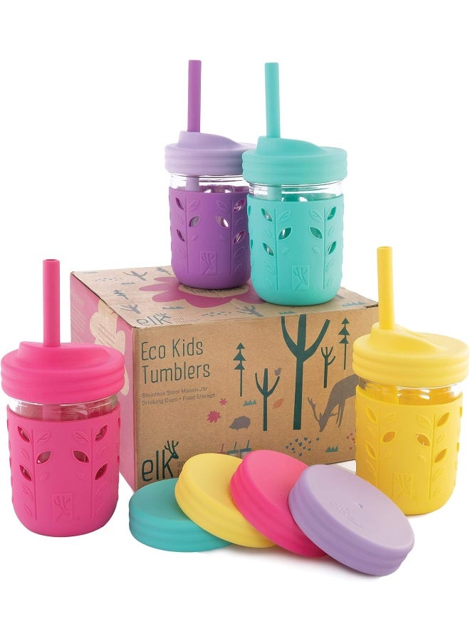 8Oz Glass Drinking Cups Pink Purple Teal And Yellow 4 Pack Sleeves  - Image 2