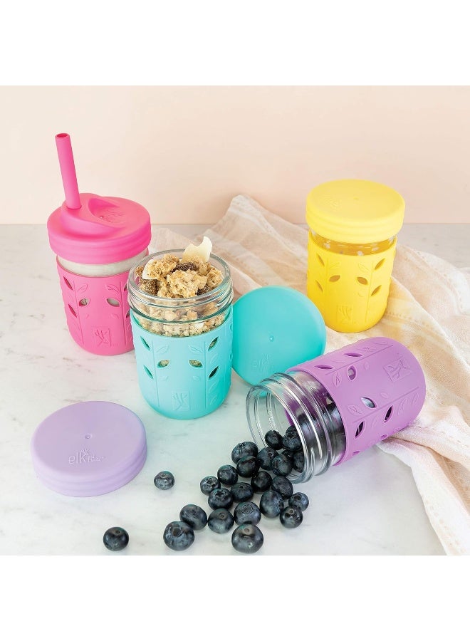 8Oz Glass Drinking Cups Pink Purple Teal And Yellow 4 Pack Sleeves  - Image 4