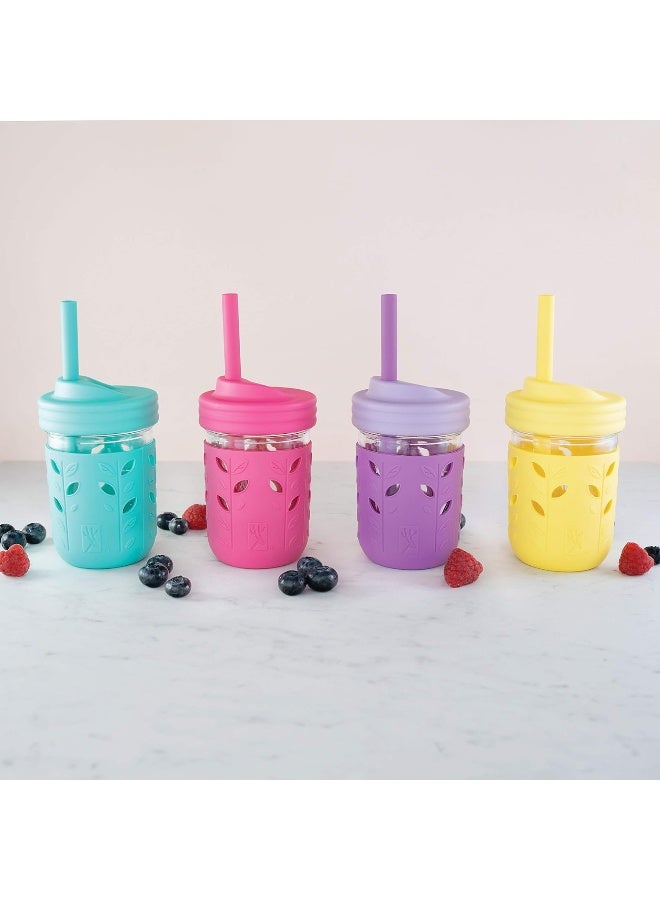 8Oz Glass Drinking Cups Pink Purple Teal And Yellow 4 Pack Sleeves  - Image 5