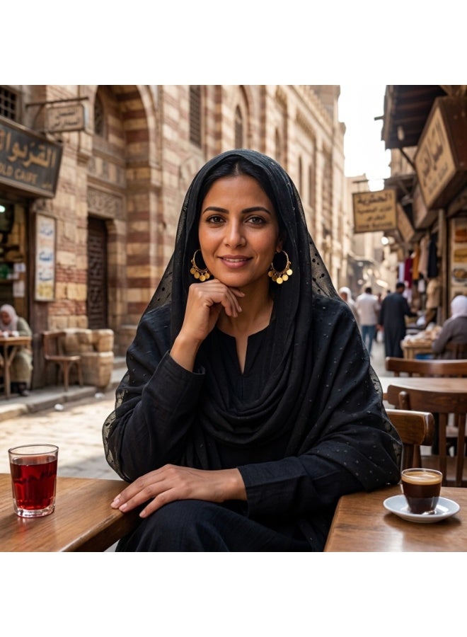 جوليا ستور أقراط متدلية فاخرة مطلية بذهب عيار 21 قيراط، بتصميم شرقي عتيق مستوحى من منطقة ماكارونا المصرية، مرصعة بالترتر العربي، هدية مثالية للنساء. - Image 5