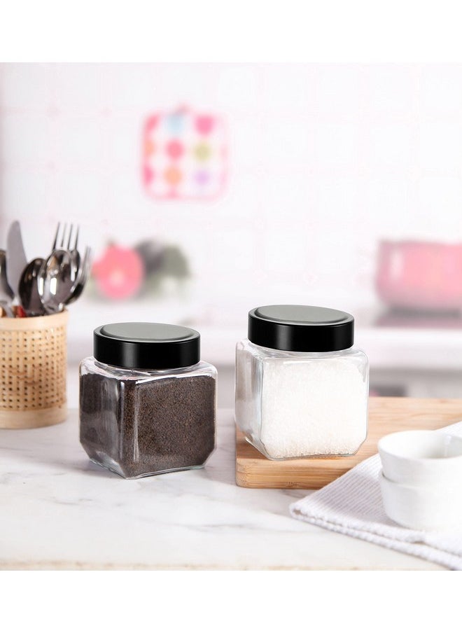 Cloudmart CLOUDMART Piramal Glass Square Clear Jars & Containers for Kitchen Pantry, Snacks, Masala, Honey, Cookies, DryFruits, Coffee Beans Storage with Black Color Plastic Lid (Cube Jar, 600ml, Set Of 6)  - Image 5
