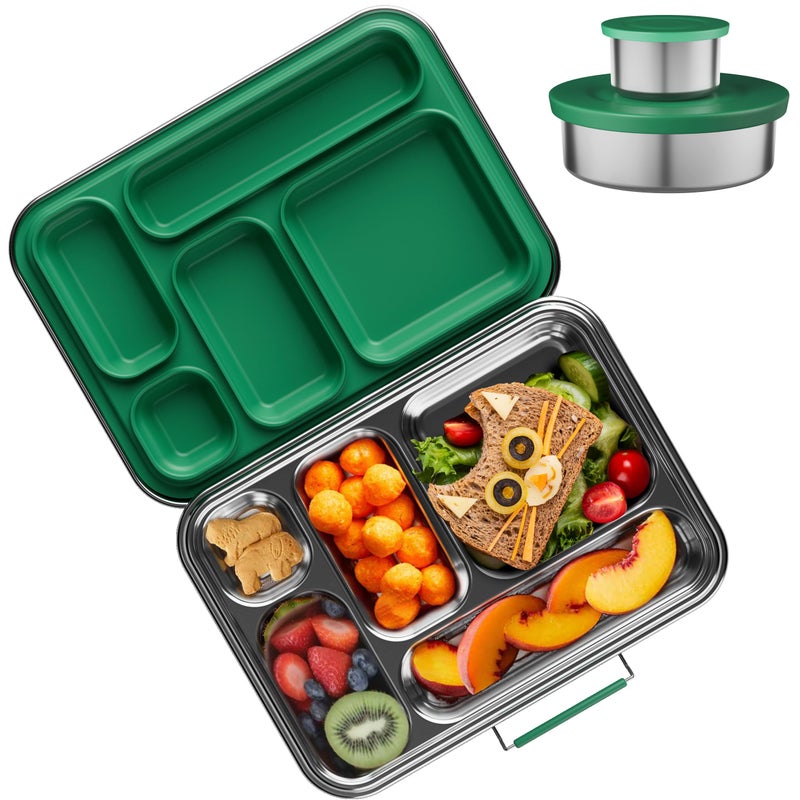 AOHEA Stainless Steel Bento Box Kids, Kids Metal Bento Lunch Box BPA Free Lunch Box Containers 304 Stainless Steel Bento Box for School and Office(Green) - Image 1