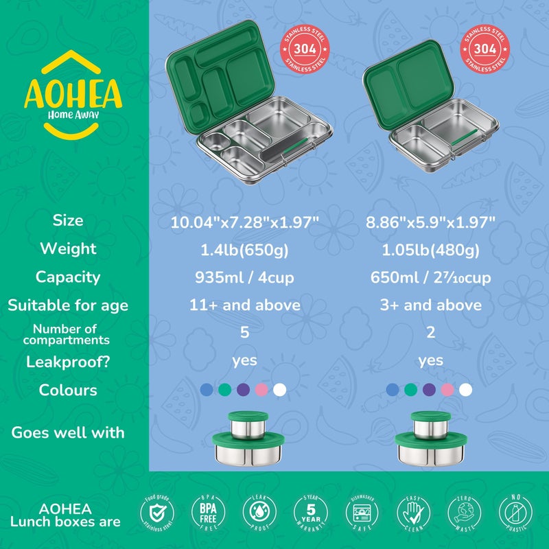 AOHEA Stainless Steel Bento Box Kids, Kids Metal Bento Lunch Box BPA Free Lunch Box Containers 304 Stainless Steel Bento Box for School and Office(Green) - Image 5