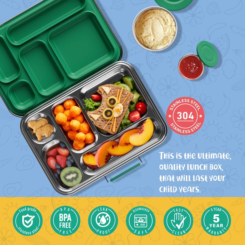 AOHEA Stainless Steel Bento Box Kids, Kids Metal Bento Lunch Box BPA Free Lunch Box Containers 304 Stainless Steel Bento Box for School and Office(Green) - Image 3