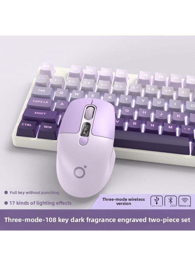 Office 08 Mechanical 1 Three-mode Keyboard Mouse Suit Wireless Bluetooth Walker Front Girl Side Key Computer Game-Colour:Tea Axis (code Office) - Dark Fragrance 108 Keys 【white Light - Positive Engraving】 Wireless Bluetooth Three-mode + Dual-mode Mouse - Image 1