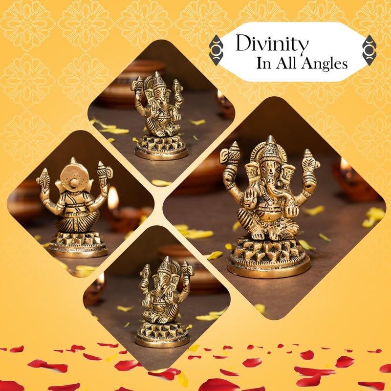 Ekhasa 100 Pure Brass Ganesha Idol Size 84 cm Pital Ganesh Murti for Pooja Room Home Decor Office Desk and Car Dashboard Vinayagar Statue for Diwali Puja - Image 4