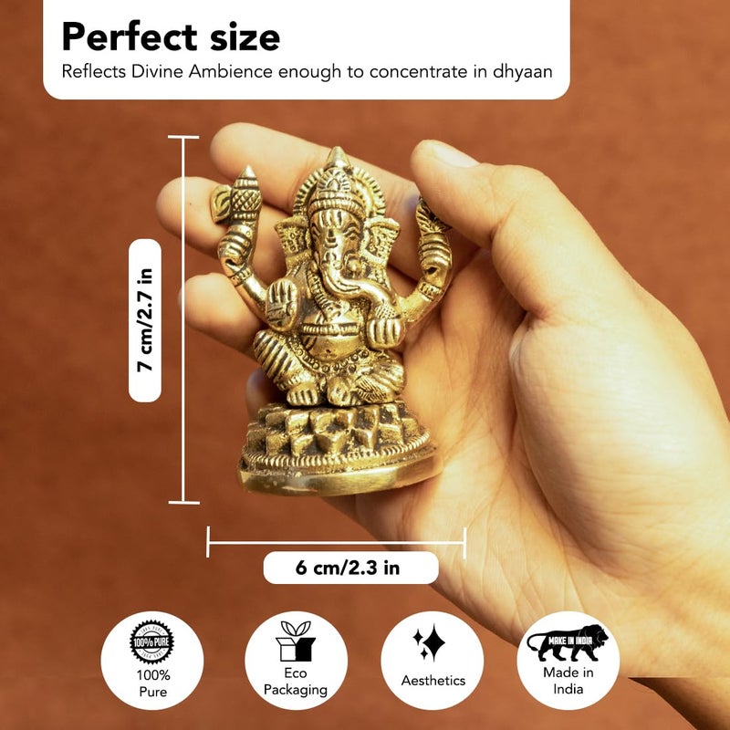 Ekhasa 100 Pure Brass Ganesha Idol Size 84 cm Pital Ganesh Murti for Pooja Room Home Decor Office Desk and Car Dashboard Vinayagar Statue for Diwali Puja - Image 2