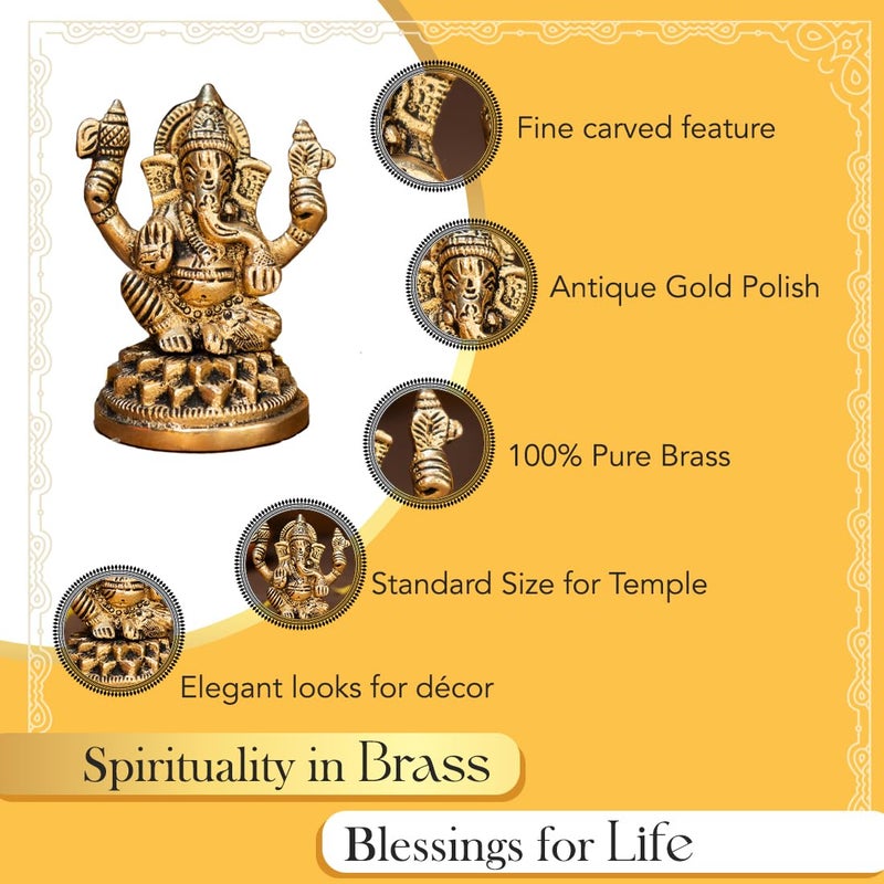 Ekhasa 100 Pure Brass Ganesha Idol Size 84 cm Pital Ganesh Murti for Pooja Room Home Decor Office Desk and Car Dashboard Vinayagar Statue for Diwali Puja - Image 3