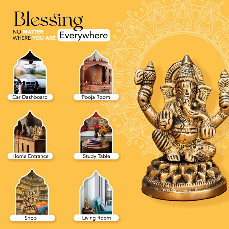 Ekhasa 100 Pure Brass Ganesha Idol Size 84 cm Pital Ganesh Murti for Pooja Room Home Decor Office Desk and Car Dashboard Vinayagar Statue for Diwali Puja - Image 5