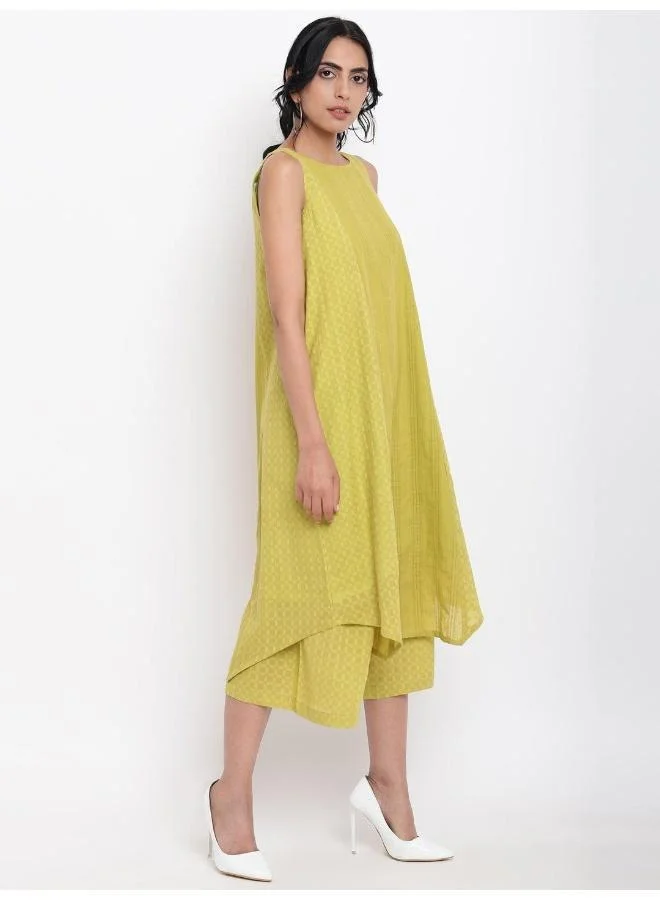 trueBrowns Green Cotton Panelled Kurta Set