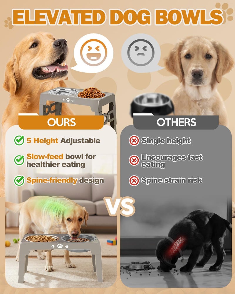 Jovrun Elevated Dog Bowls for Medium Size Dogs, Non-Slip Dog Feeder with 1*Stainless Steel Dishes & 1*Slow Feeder Bowl, 5 Heights Adjustable Raised Bowls to 3.15â€³-8.66â€³-9.84â€³-11.02â€³-12.2â€³ - Image 3