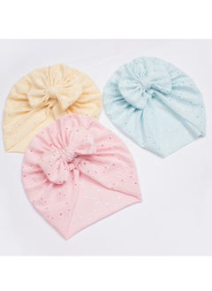 Generic 6 Pcs Big Bow Turban Beanie Caps Mesh Newborn Baby Solid Knot Hats Toddler Turban Bow Cap  - Image 4