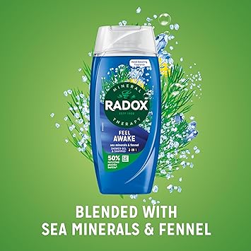 Radox Mineral Therapy Feel Awake Men 2in1 Shower Gel Shampoo with Fennel Sea Minerals 225ml Pack of 6 - Image 3