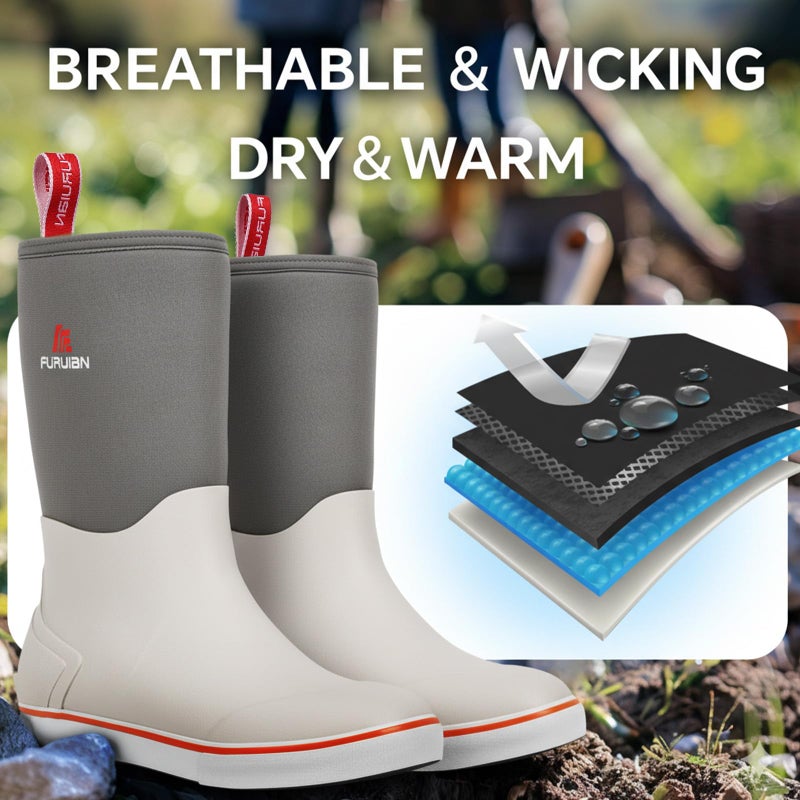 Furuian Men's Deck Boots Mid Calf Fishing Boots Rubber Boots for Men Waterproof Work Boots Longshore Durable Anti Slip Rain Boots, for Fishing, Mud, Gardening, Farming, Coffee - Image 5