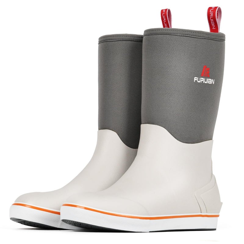 Furuian Men's Deck Boots Mid Calf Fishing Boots Rubber Boots for Men Waterproof Work Boots Longshore Durable Anti Slip Rain Boots, for Fishing, Mud, Gardening, Farming, Coffee - Image 1