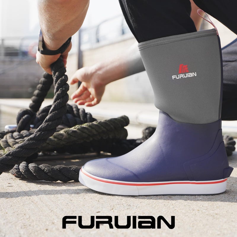 Furuian Men's Deck Boots Mid Calf Fishing Boots Rubber Boots for Men Waterproof Work Boots Longshore Durable Anti Slip Rain Boots, for Fishing, Mud, Gardening, Farming, Coffee - Image 2