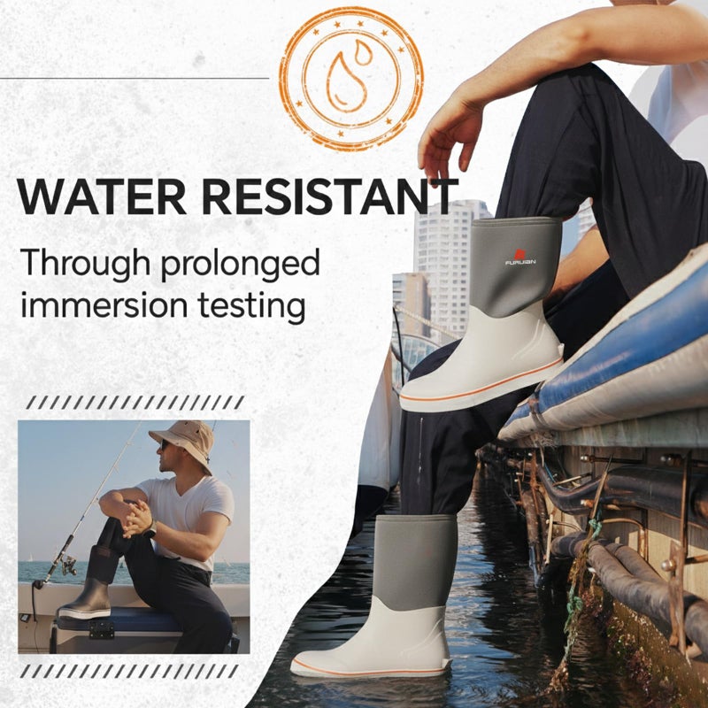 Furuian Men's Deck Boots Mid Calf Fishing Boots Rubber Boots for Men Waterproof Work Boots Longshore Durable Anti Slip Rain Boots, for Fishing, Mud, Gardening, Farming, Coffee - Image 3