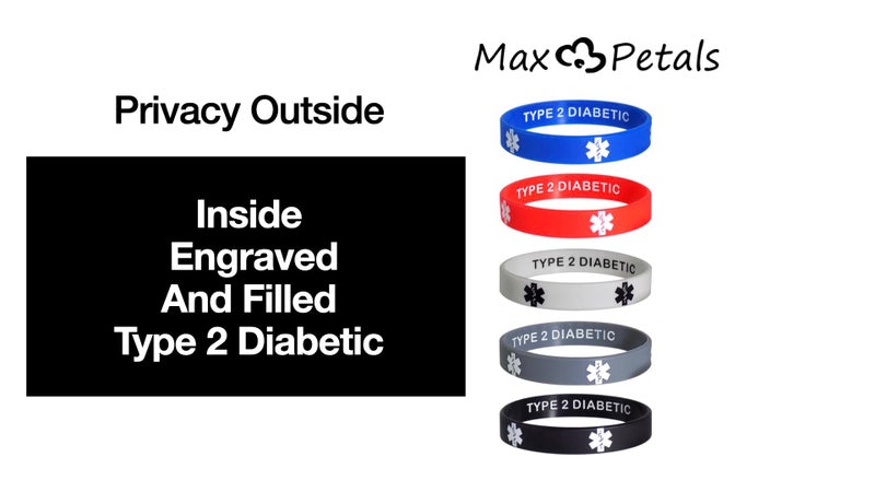 Max Petals Type 2 Diabetic Medical Alert Bracelets - Discreet Inside Engraving Emergency ID - Waterproof Silicone 5 Pack - Image 4