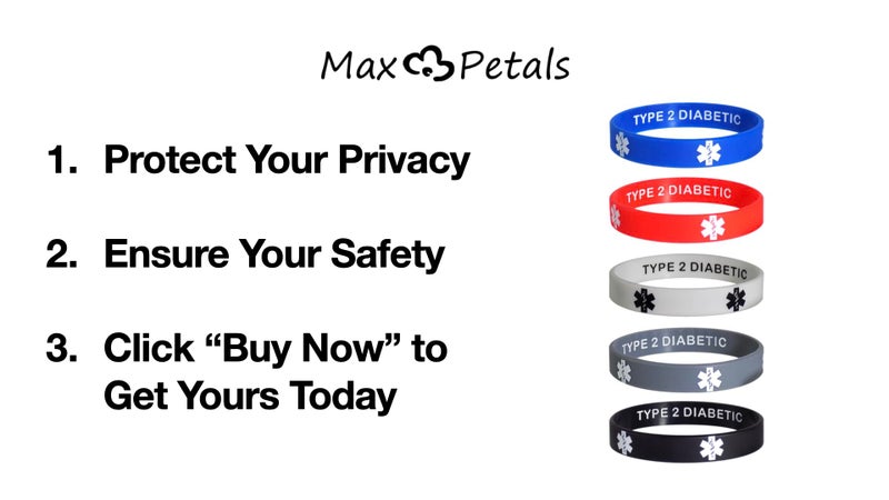 Max Petals Type 2 Diabetic Medical Alert Bracelets - Discreet Inside Engraving Emergency ID - Waterproof Silicone 5 Pack - Image 5
