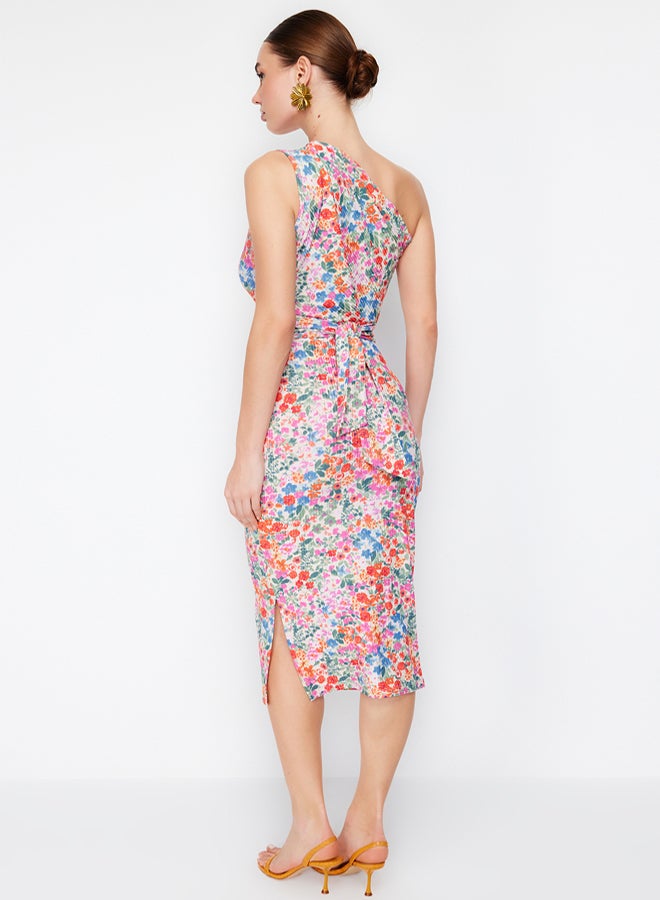 trendyol Multi-Colored Fitted One-Shoulder Asymmetrical Gather Detailed Knitted Midi Pencil Dress - Image 5