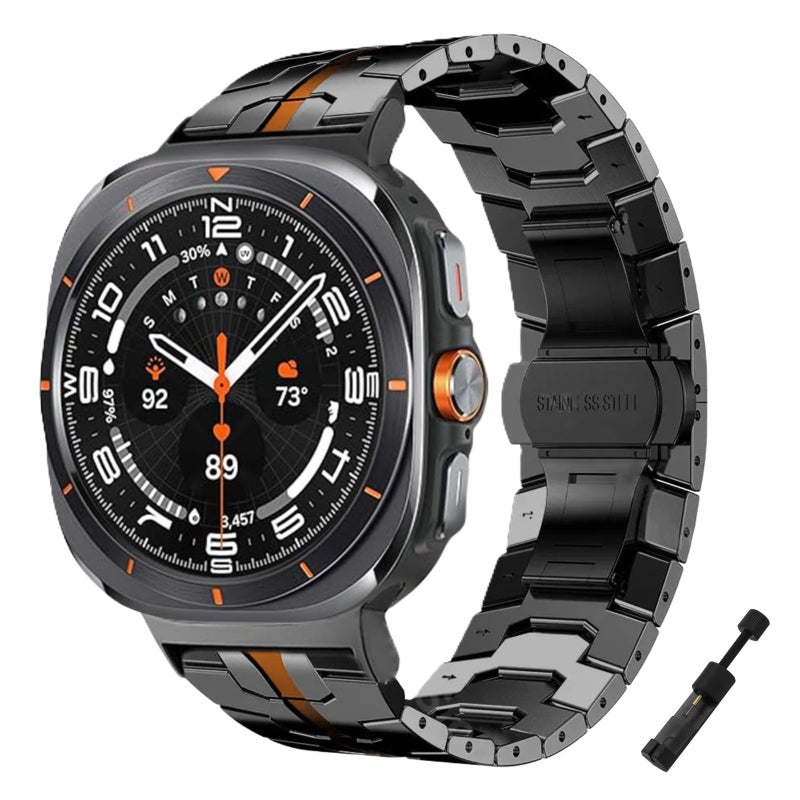 Titanium Steel Watch Strap 47mm: Secure Safety Buckle - Iron Man Inspired Design Galaxy Watch 7 Ultra Band for Samsung Smartwatch Replacement - Image 1