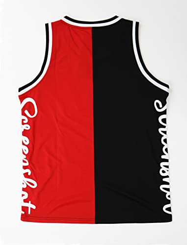 SCREENSHOT-TK1113 Mens Premium Urban Sreetwear Fashion Basketball Jersey Tank Top - Half Color Block Black Bear Sports Team Colored Side Signature Sleeveless Mesh Top-Black/Red-Medium - Image 4