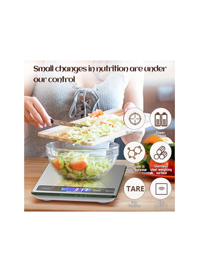 promass 'Cooking Master' Digital Food Kitchen Scale, 15KG Weight Multifunction Scale Measures in Grams and Ounces for Cooking Baking, 1g/0.1oz Precise Graduation, Stainless Steel and Tempered Glass - Image 5