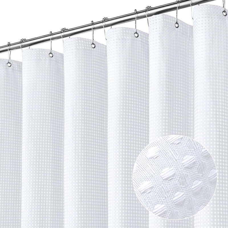 MitoVilla White Waffle Small Stall Shower Curtain 36 x 72, Farmhouse Half Size Shower Curtain Liner, Fabric Narrow Shower Curtains for Bathroom Decor, 36 inch Waffle Weighted Shower Curtain Set - Image 2