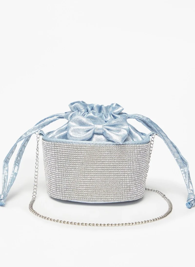 Flora Bella Embellished Bucket Bag with Bow Accent and Drawstring Closure