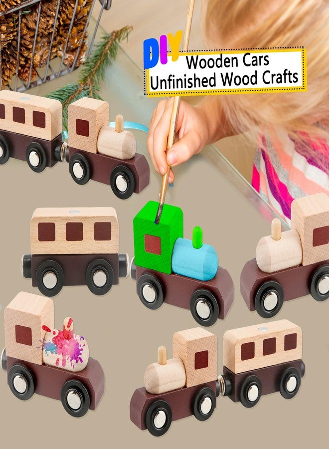 Hoarost 12 Pcs Unpainted Magnetic Wooden Train DIY Wooden Train Cars to Paint for Railway Paint Project Train Theme Birthday Party Favors Crafts Supplies (Color Style 1) - Image 3