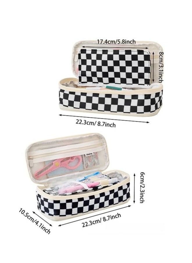 Generic SHOWDAY Large Pencil Case Big Capacity 3 Compartments Canvas Pencil Pouch for Teen Boys Girls School Students Big Capacity Pencil Case Large Storage Pencil Bag for Adults Office (Pink-Ge)  - Image 2
