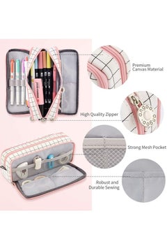 Generic ANGOOBABY Large Pencil Case Big Capacity 3 Compartments Canvas Pencil Pouch for Teen Boys Girls School Students  - Image 5