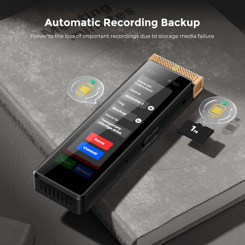 innioasis Elegant appearance 136GB Voice Recorder Device with Playback, Full Touchscreen Audio Recording Device with AI Intelligent Transcription and Bluetooth, Voice Recorder Mic and Voice Activated Recorder (Gold) Leakproof sealed - Image 4