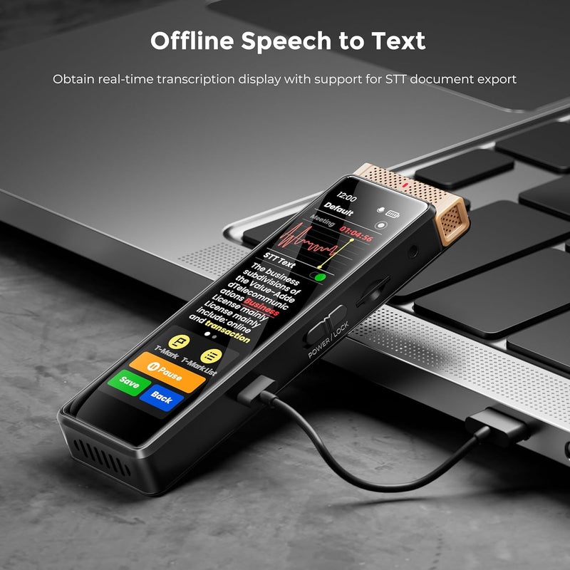 innioasis Elegant appearance 136GB Voice Recorder Device with Playback, Full Touchscreen Audio Recording Device with AI Intelligent Transcription and Bluetooth, Voice Recorder Mic and Voice Activated Recorder (Gold) Leakproof sealed - Image 3