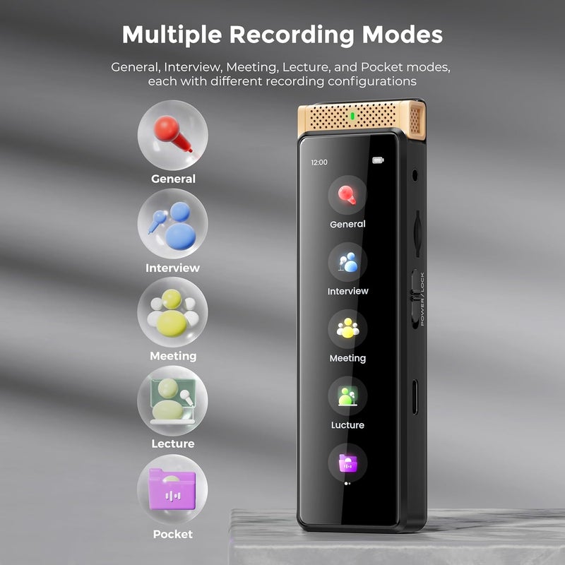 innioasis Elegant appearance 136GB Voice Recorder Device with Playback, Full Touchscreen Audio Recording Device with AI Intelligent Transcription and Bluetooth, Voice Recorder Mic and Voice Activated Recorder (Gold) Leakproof sealed - Image 5