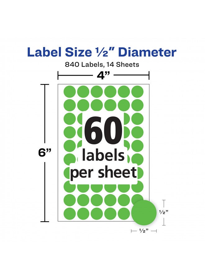 Avery Removable Neon Green Dot Stickers 1/2 Inch, Pack of 840 Round Stickers (5052),Small - Image 3