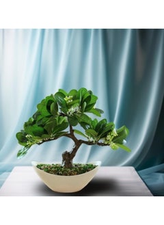 Generic Artificial Plants Potted Plants Simulation Plastic Green Plants 26cm Suitable for Indoor Home Decoration Office Living Room Hotel Outdoor Greening (With flower pots) (white)  - Image 2