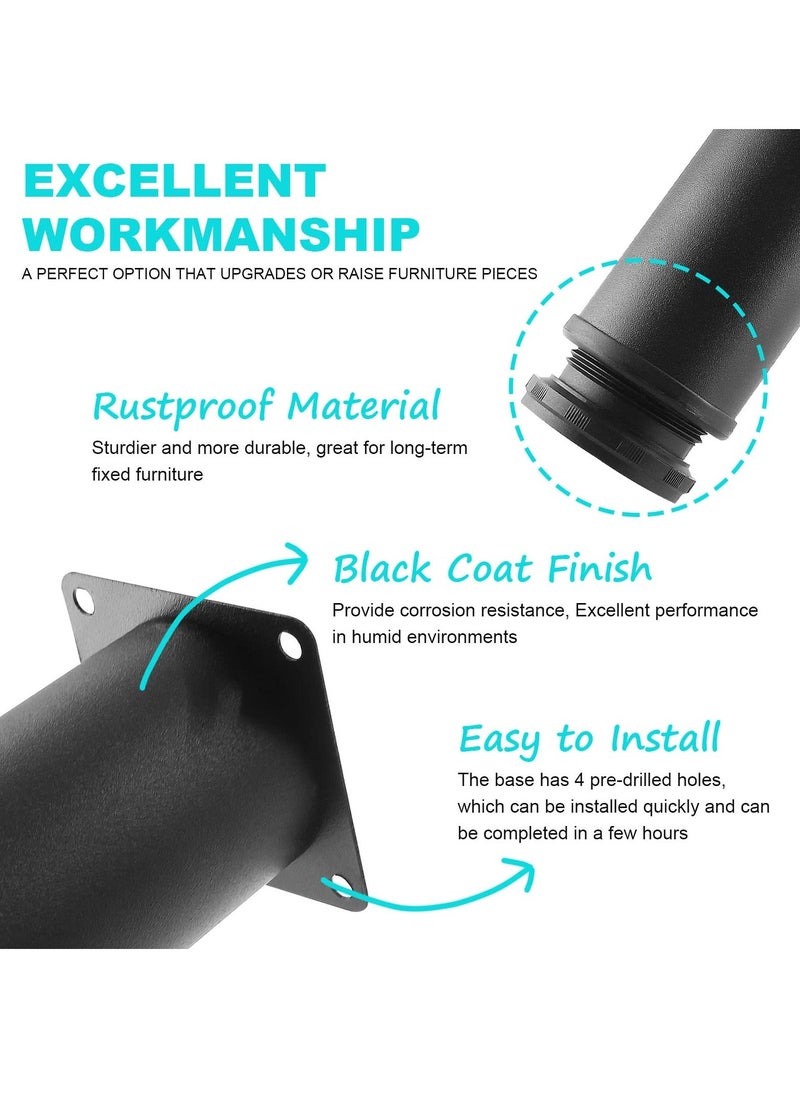 NIBEMINENT - Metal Furniture Legs, 4 Pcs Stainless Steel Adjustable Legs Black Round Cabinet Replacement for Sofa Couch Cabinets Shelves DIY (2" / 50mm) - Image 1