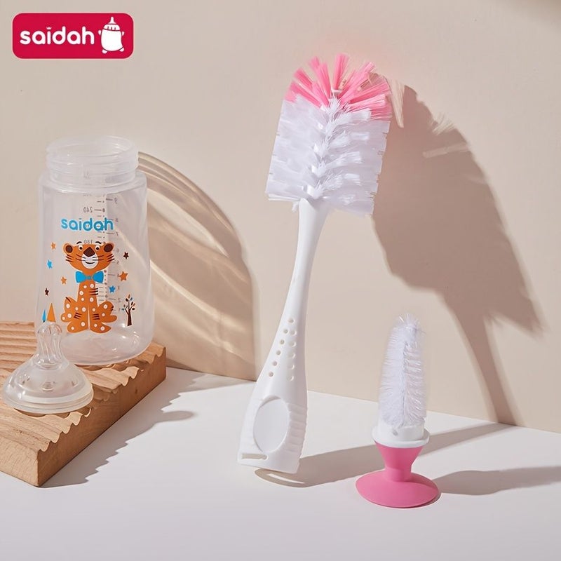 2 In 1 Nylon Bottle Brush Set Yellow With Nipple Brush Suction Cup And PP Handle Extremely Durable Cleaning Kit With No Loose Bristles - Image 1