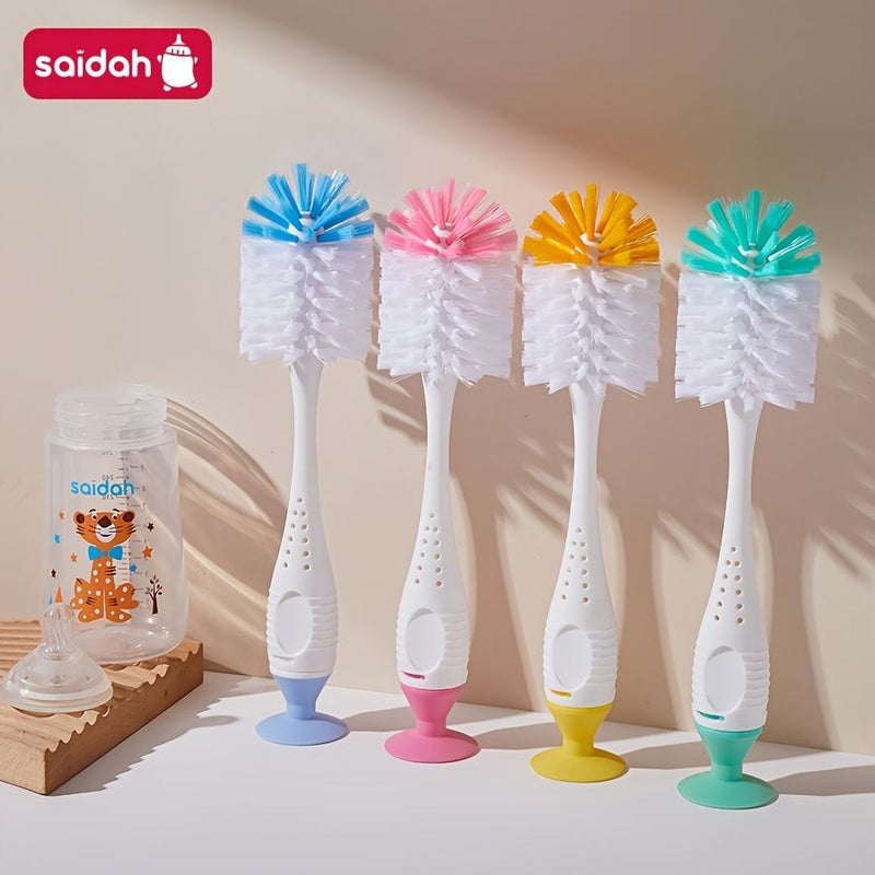 2 In 1 Nylon Bottle Brush Set Yellow With Nipple Brush Suction Cup And PP Handle Extremely Durable Cleaning Kit With No Loose Bristles - Image 3