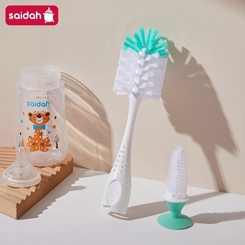 2 In 1 Nylon Bottle Brush Set Yellow With Nipple Brush Suction Cup And PP Handle Extremely Durable Cleaning Kit With No Loose Bristles - Image 2
