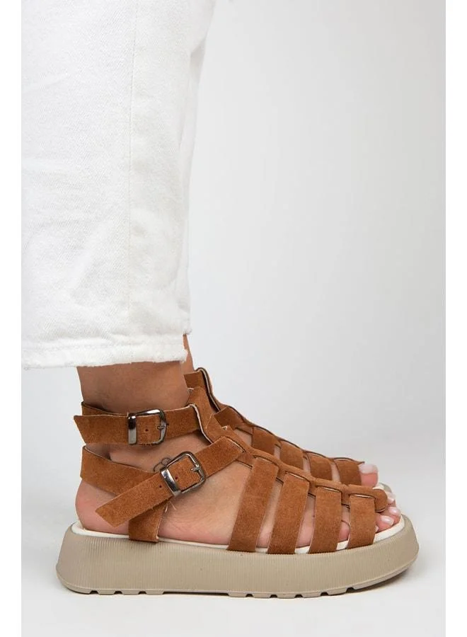 Women's Genuine Leather Caged Open-Toe Sandal