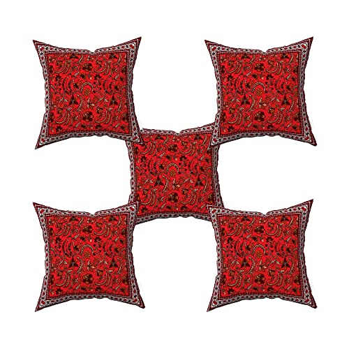 Blizz Mont | Ethnic Motif Printed Cushion Cover | Pure Cotton | Size- 16 x 16 inches- Set of 5- (BM1022-MAROON-JL)-C1 - Image 1