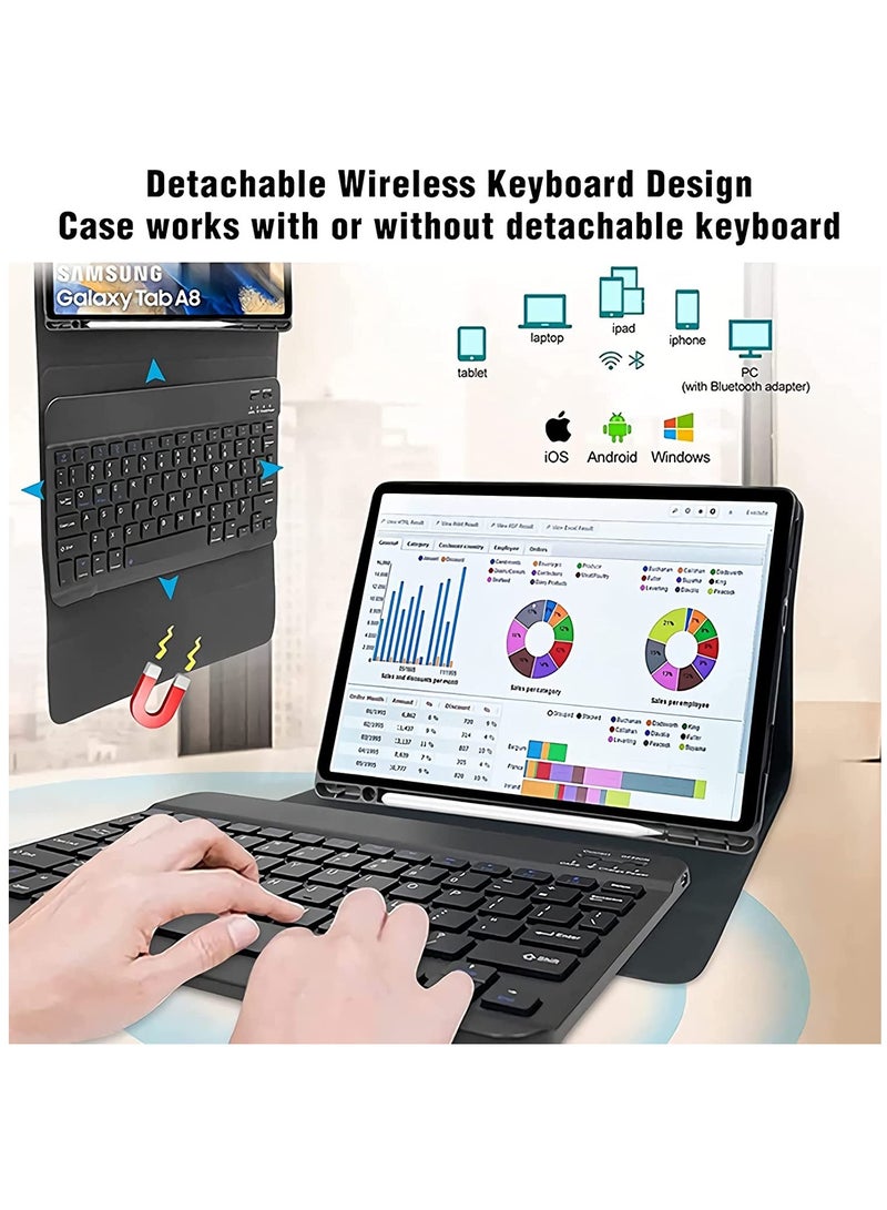 Slim Smart Cover with Detachable Bluetooth Keyboard and Built-in S Pen Holder for Samsung Galaxy Tab A8 10.5 Inch (2022) - Compatible with SM-X200/X205/X207 (Black)  - Image 3