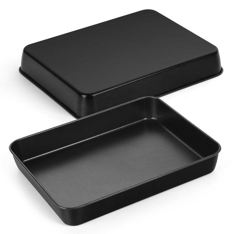 HaWare Small Oven Tray Set of 2 NonStick Stainless Steel Baking Sheet Pan Rectangle Deep Cake Tin for Roasting Baking Serving 265x205x5cm Healthy  NonToxic Rust Resistant Black