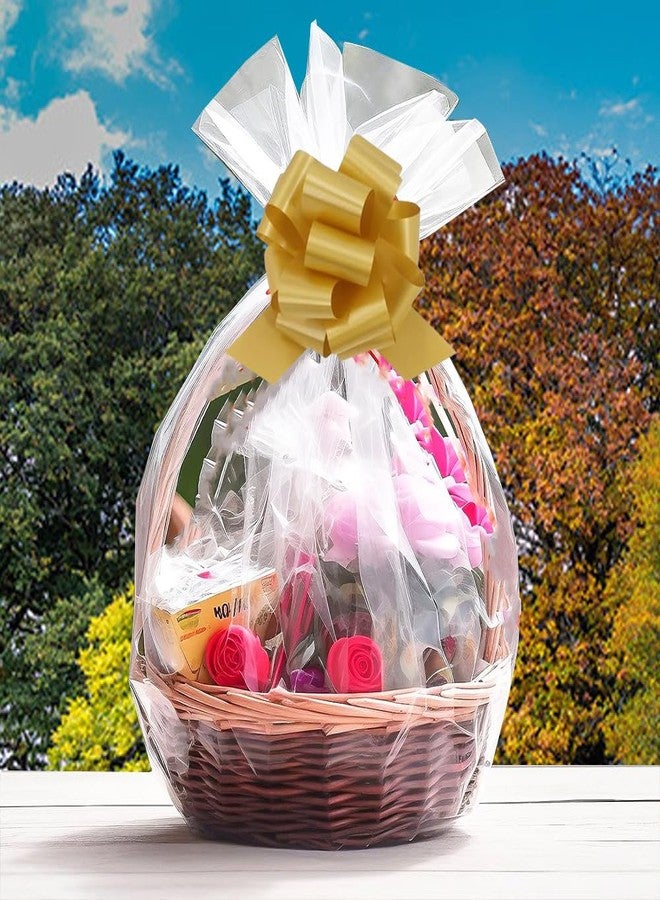 Amsthow 10CT Cellophane Wrap Bags 26 x 36-inch Gift Basket Wrapping Clear Large Plastic Bags with Bows for Easter Weddings - Image 5