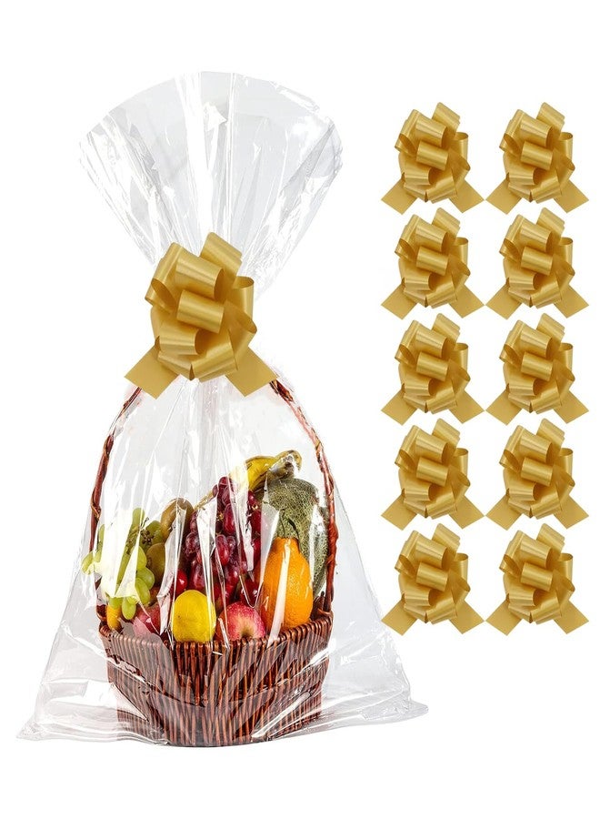 Amsthow 10CT Cellophane Wrap Bags 26 x 36-inch Gift Basket Wrapping Clear Large Plastic Bags with Bows for Easter Weddings - Image 1