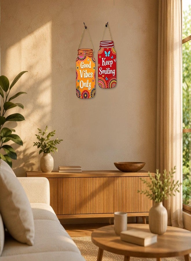 GiftOday Good Vibes Only Wall Hanging | Multicolor Wooden Wall Art | Size 7.5 x 12 Inch | Decorative Item for Living Room, Kitchen Decor, Bedroom | Perfect For Home Decor and Gift Idea | Set of 2 - Image 1