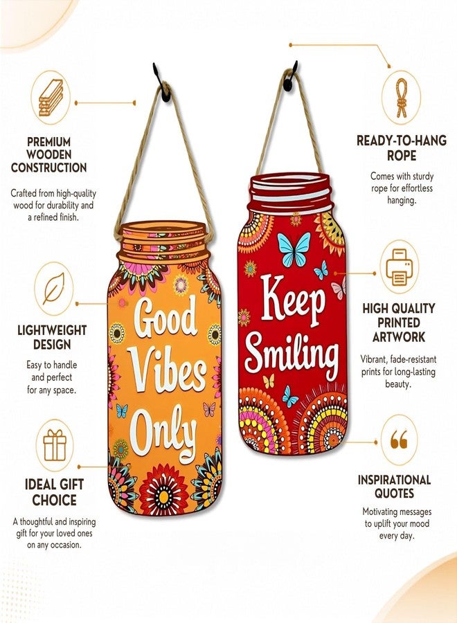 GiftOday Good Vibes Only Wall Hanging | Multicolor Wooden Wall Art | Size 7.5 x 12 Inch | Decorative Item for Living Room, Kitchen Decor, Bedroom | Perfect For Home Decor and Gift Idea | Set of 2 - Image 2